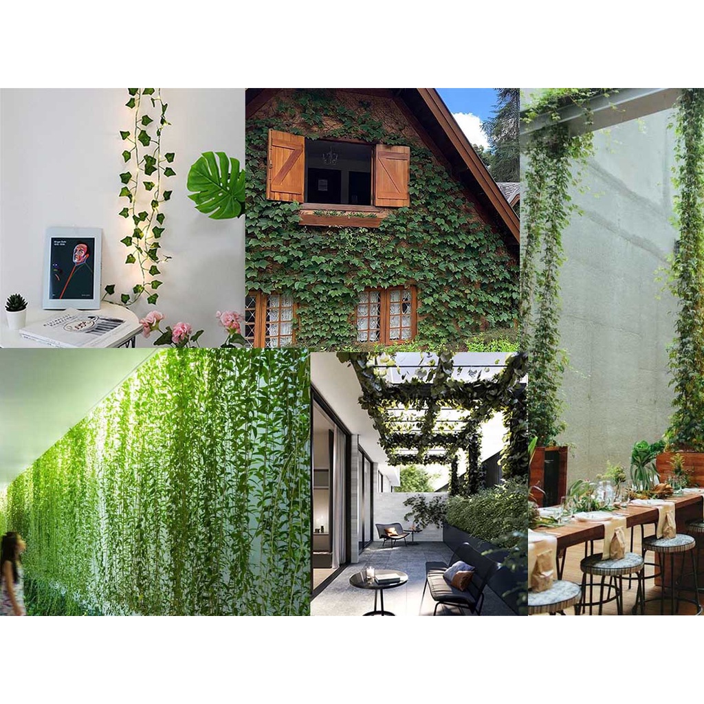 2 Metros Trepadeira Artificial  UNIDADE Verde Hera Pacote Ramas Muro Ingles Jardim Vertical Decoração Artificial