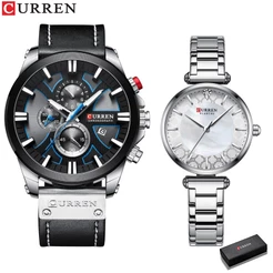 CURREN Fashion Chronograph Homens Relógio Esportivo De Quartzo À Prova D'água Couro Modelo 8346 9072