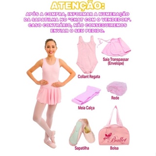 Kit Ballet Balé Infantil Uniforme/ Collant Regata + Saia + Meia + Sapatilha + Redinha + Bolsa em Oferta na Shopee