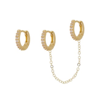Brinco Argolinha Ear Line Maia Zircônia Folheado A Ouro 18K Piuka