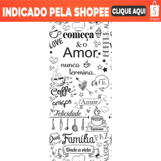 Papel de Parede Adesivo Casual Amor Família Lettering Palavras Motivacional Preto Branco