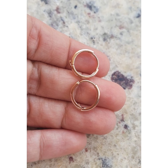 Par brinco argola fecho click tamanho 14mm banhado ouro rose ideal para conch
