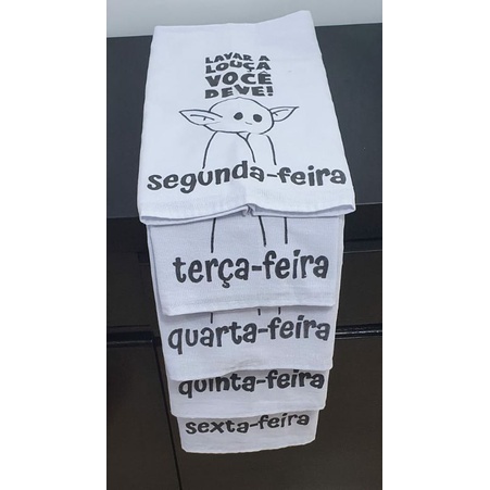 Dias da Semana - Pano de prato pintado - Pano de copa - Pano de prato - valor da unidade.