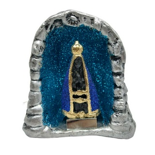 Gruta Iluminada Com Imagem Aparecida Capela Gesso Azul