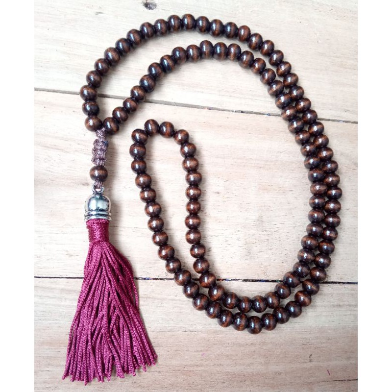 Imagem Japamala 108 Contas Madeira 8 MM Rosário Budista Tassel Bordô Ref:19
