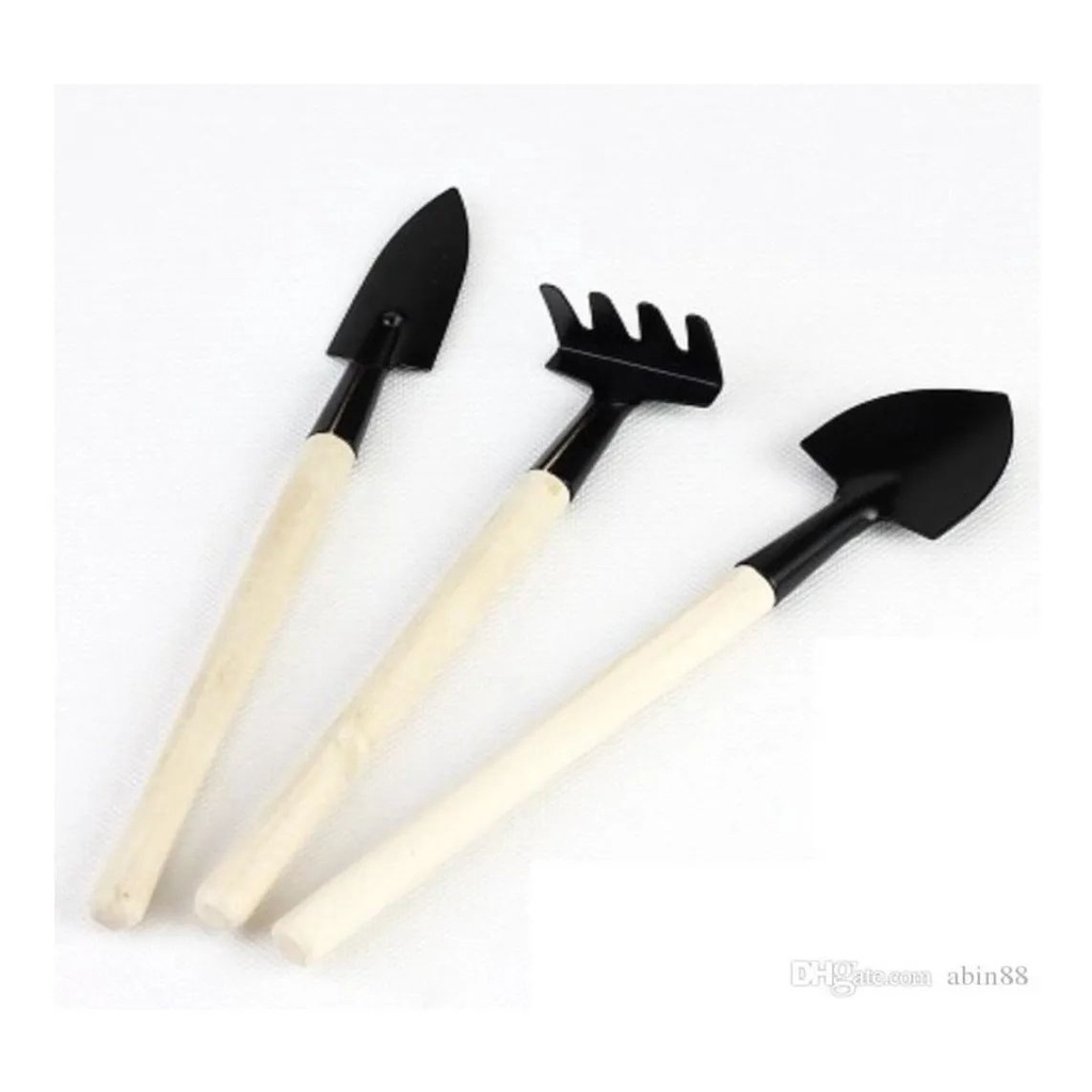 Conj Mini Ferramentas 3 Peças Metal Cabo Madeira Mini Jardim Adequadas para: jardinagem em casa, hobby, cuidar, jardim, bonsai, horta suspensa, vaso planta, suculentas, orquídeas, paisagismo, flores, quintal, jardineira vertical e decoração