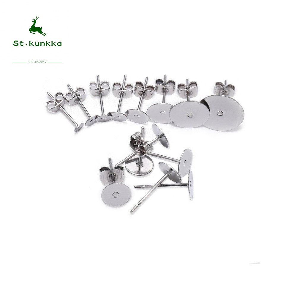 100pcs/Lote Prateado Aço Inoxidável Em Branco Brinco Posto Base Com Plugues Para Brincos Orelha Traseira Confecção De Joias DIY em Oferta na Shopee