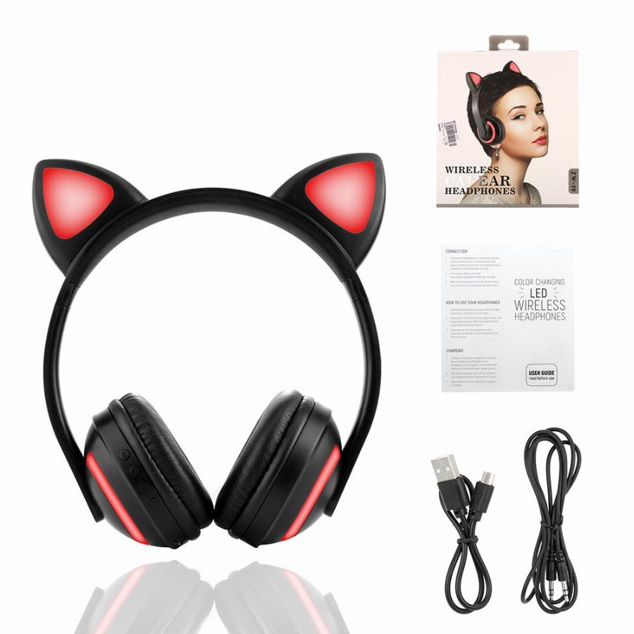 Fone De Ouvido Bluetooth Orelha De Gato Com Led Headfone Cosplay