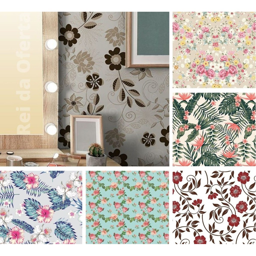 Papel De Parede Adesivo Lav vel Flores Diversos 1mx45cm Shopee Brasil