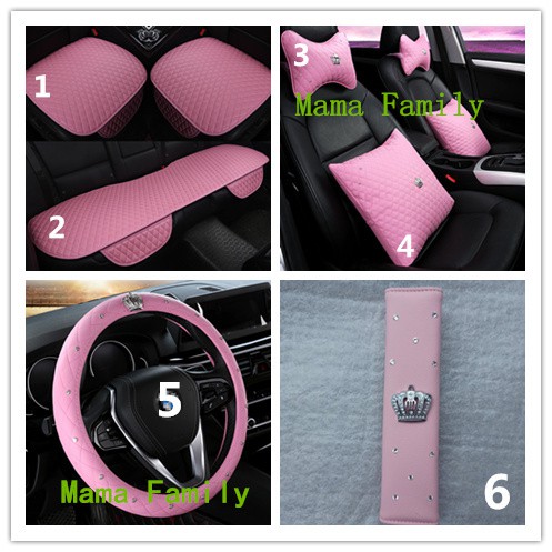 Rosa Pu Couro Volante Do Carro Almofadas Capa Pescoço Almofada De Volta Travesseiro Apoio Lombar Tecido Caixa De Saco De Tecido