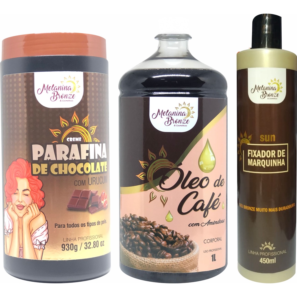 Parafina Chocolate + Óleo Café + fixador de Marquinha MELANINA BRONZE