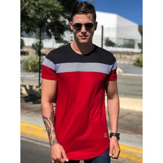 Camisa masculina Longline listrada, camiseta oversized em listra, blusa quadriculada, camiseta Longline quadriculada