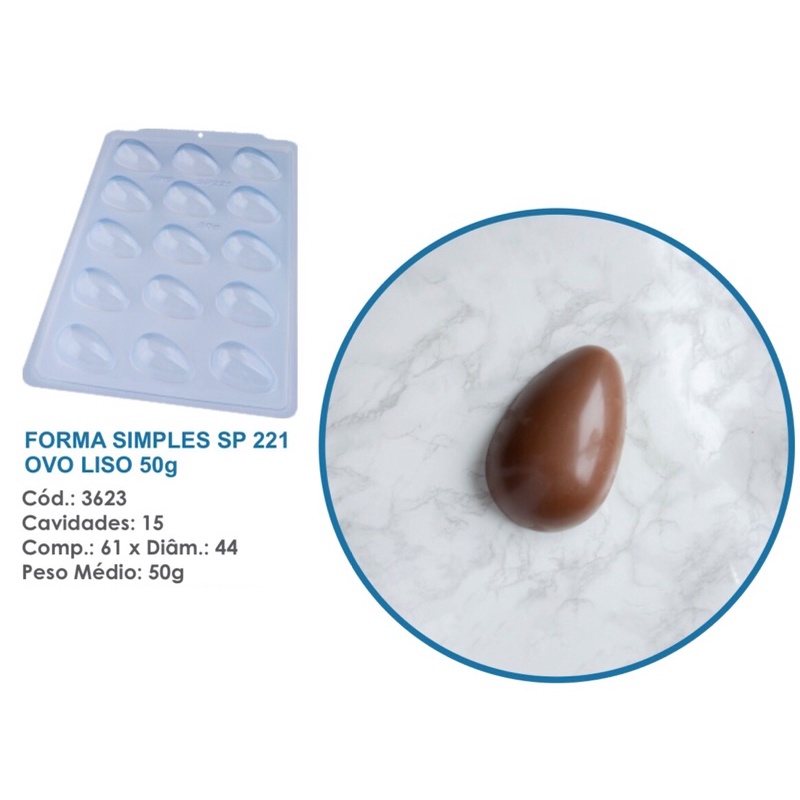 1~5 Forma BWB Simples Semiprofissional, Alto Rendimento Doces Finos Chocolates Cód. 3623 - SP Ovo Liso 50g em Oferta na Shopee