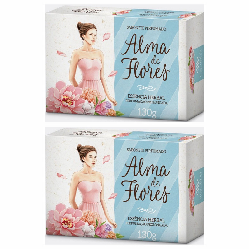 Kit 2 Sabonete Perfumado Alma De Flores Em Barra Herbal 130g