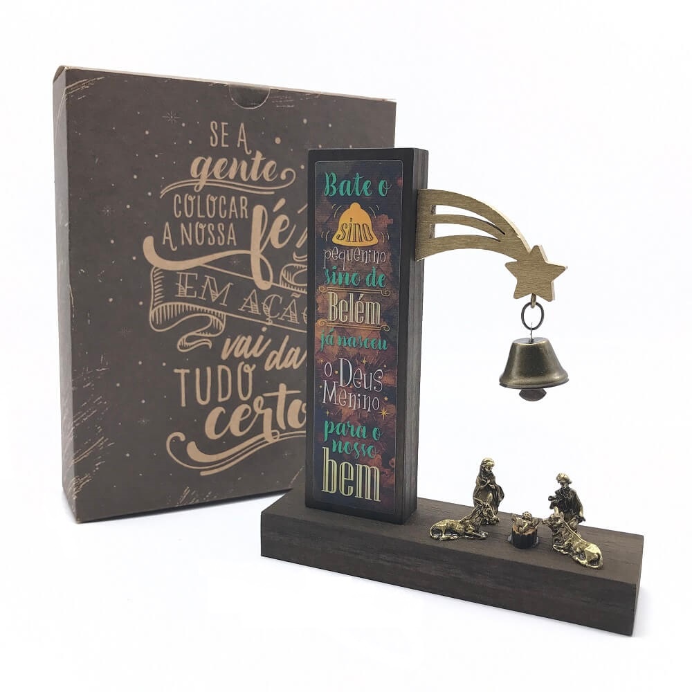 Presépio Natal Bate o Sino de Madeira Imbuia Rústico em Oferta na Shopee