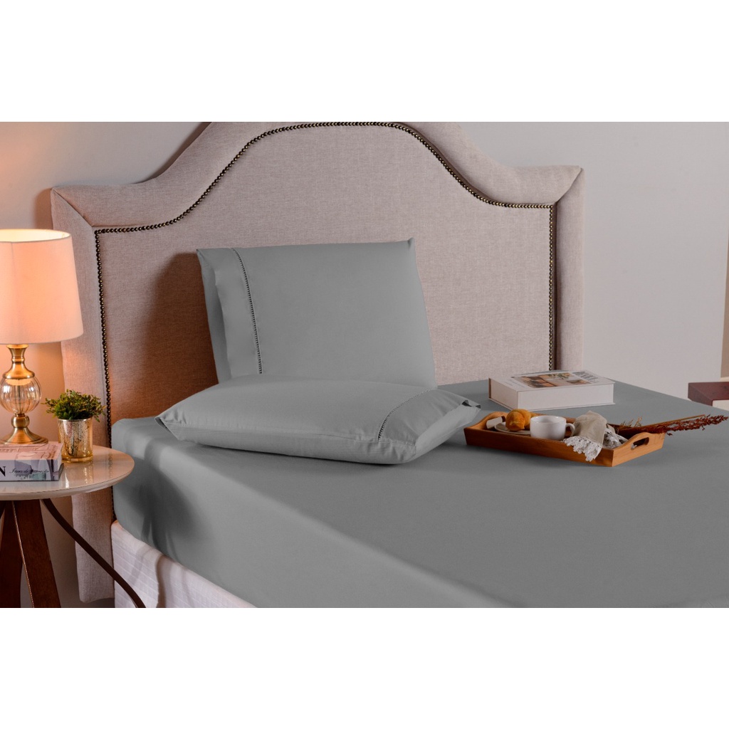 Jogo De Lençol Queen 3 Peças 100% Algodão 400 Fios Cinza