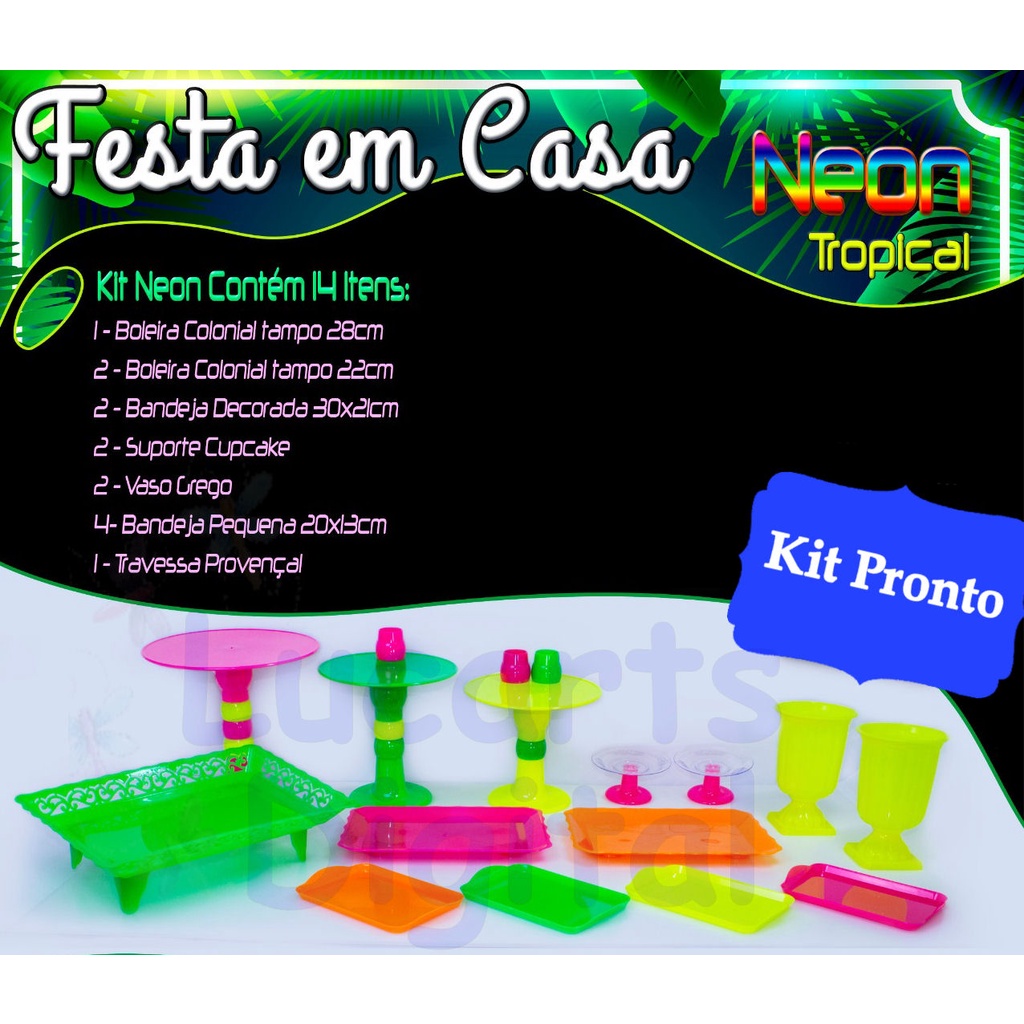 Kit Neon - Kit Festa Em Casa Neon - Kit Neon Tropical 14 Pçs