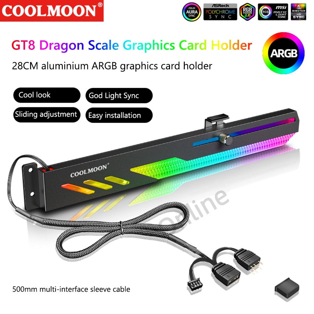 Supporto GPU Yunseity GT8 Con Illuminazione RGB – Staffa Regolabile Per Schede Video, Anti-Scaduta, Design A Scaglie Di Drago, 5V 3Pin ARGB