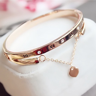 Elegante Pulseira Numeral Romana Com Pingente Coração Para Senhoras