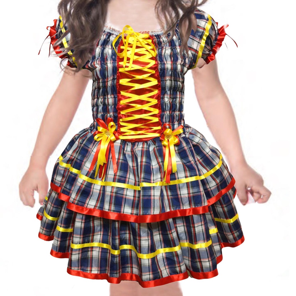 Vestido Festa Junina Caipira Xadrez Infantil Vermelho E Preto Shopee Brasil