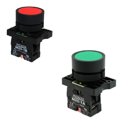 Kit 2 Botões de Comando Faceado 1 Vermelho 1NF + 1 Verde 1NA Metaltex em Oferta na Shopee