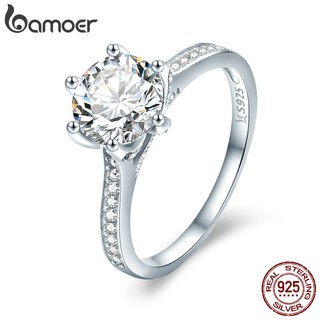 Bamoer Anel De Diamante Zircônia Brilhante De Prata 925 Com Revestimento De Platina