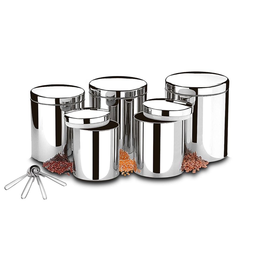 Potes Mantimentos Brinox Inox Com Tampa 5 peças + Medidores