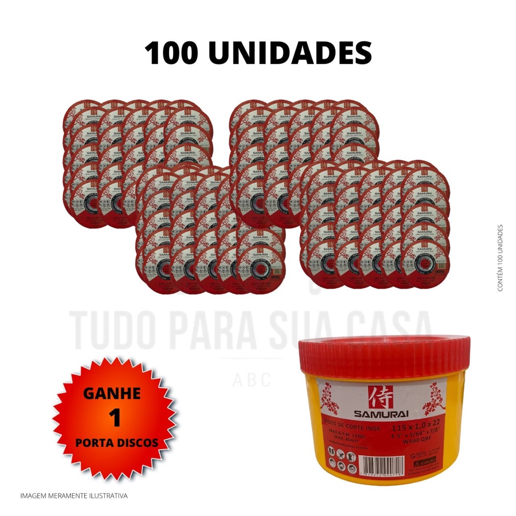 Disco Corte Ferro e Inox Alto Rendimento *Kit com 100 Unidades* .