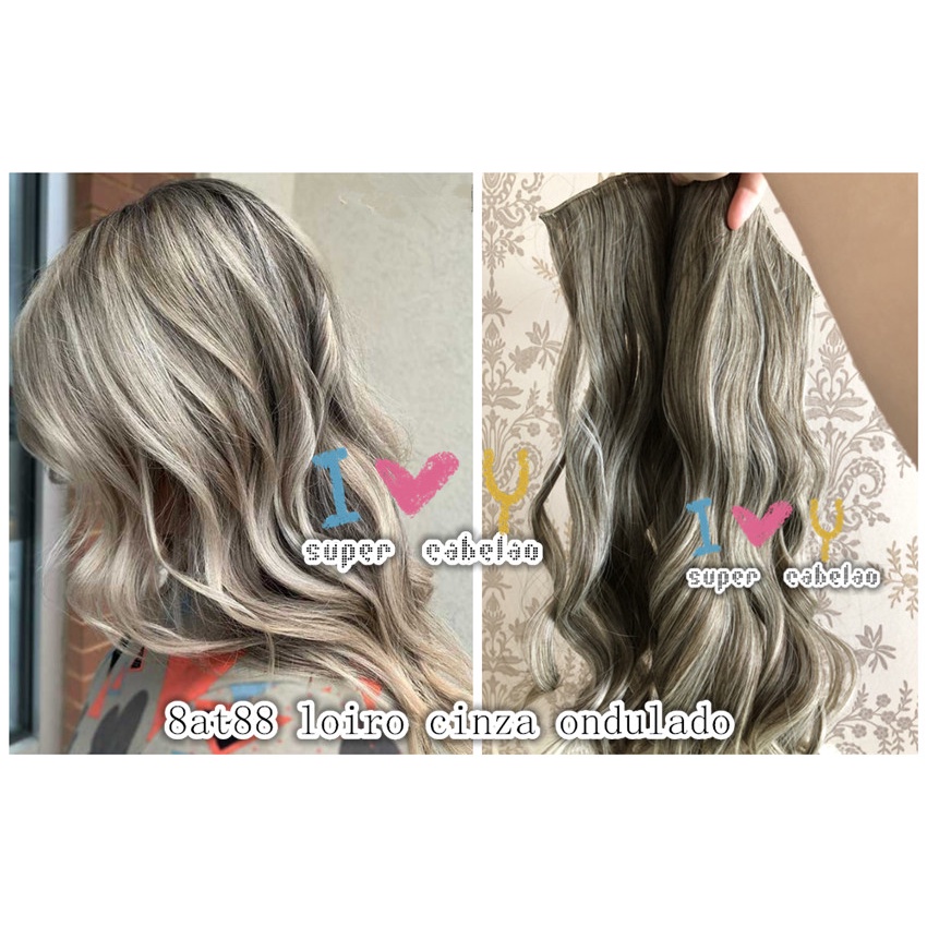 304-8at88 Cabelo aplique tic tac cor 8at88 loiro acinzentado ondulado 80cm sem brilho fosco