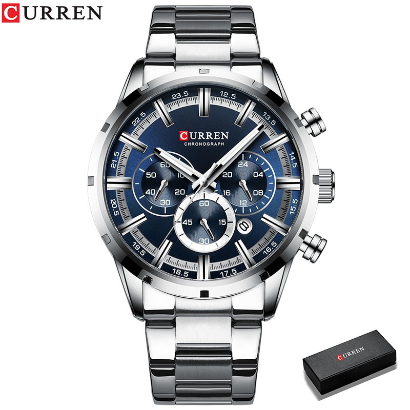 Detalhes do CURREN Curren 8355M Homens Relógio De Quartzo Banda De Aço Inoxidável Moda Multifunções 3ATM Display Luminoso 8355S
