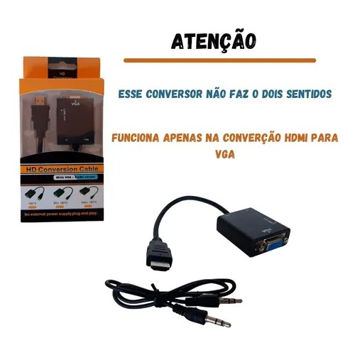 Adaptador Conversor Cable Hdmi Para Vga Áudio E Vídeo 1080p