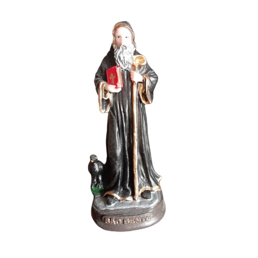 Imagem São Bento em Resina Santo Escultura 15 cm Decoração Enfeite Lembrança Religioso