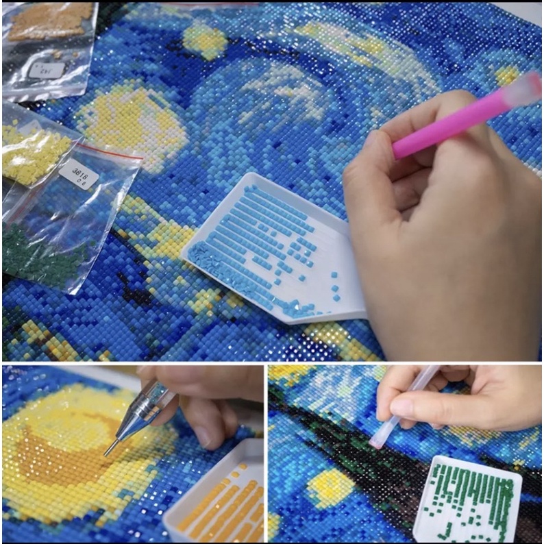 Kit Tela Pintura com Diamantes 5D - ArteTerapia - Ponto Cruz Bordado Strass Pedrinhas Cola Diversão Quadrado