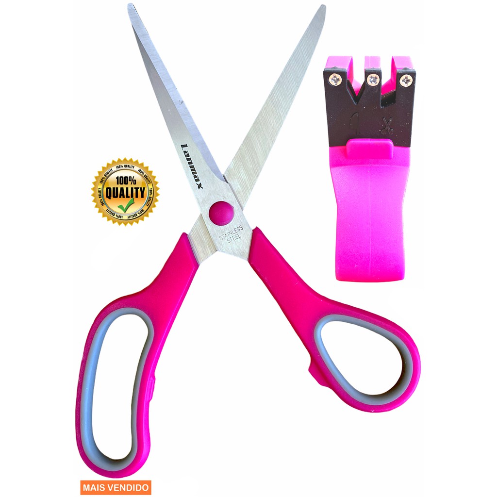 Tesoura Multiuso Emborrachada 8,5 Pol. Com Amolador-lanmax em Oferta na Shopee