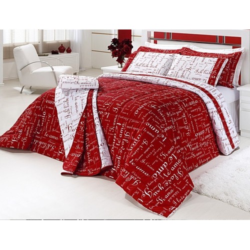 Kit Edredom Te Amo Casal Queen 5 Pçs 150 Fios em Algodão Dupla-Face