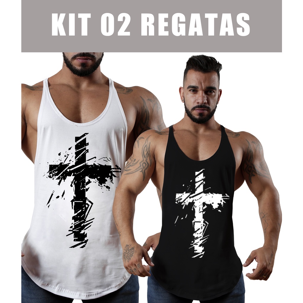 Kit 02 Regatas Cavadas Masculina Cruz Fitness