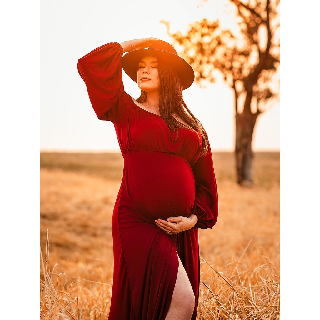 Vestido Gestante Com Fenda Na Perna Para Foto Gravida G21 em Oferta na Shopee