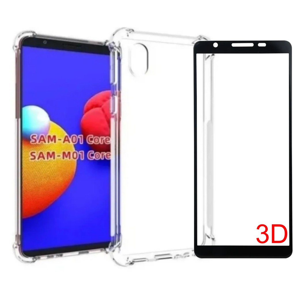 Capa + Película Vidro 3D para Samsung Galaxy A01 Core SM-A013 Tela 5.3 Bordas Impacto antishock