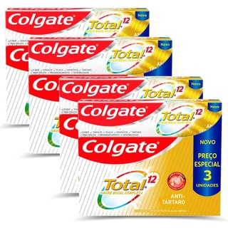 Kit 4 Cremes dental Colgate Total 12 Anti-Tártaro 90g- 3 Unidades cada