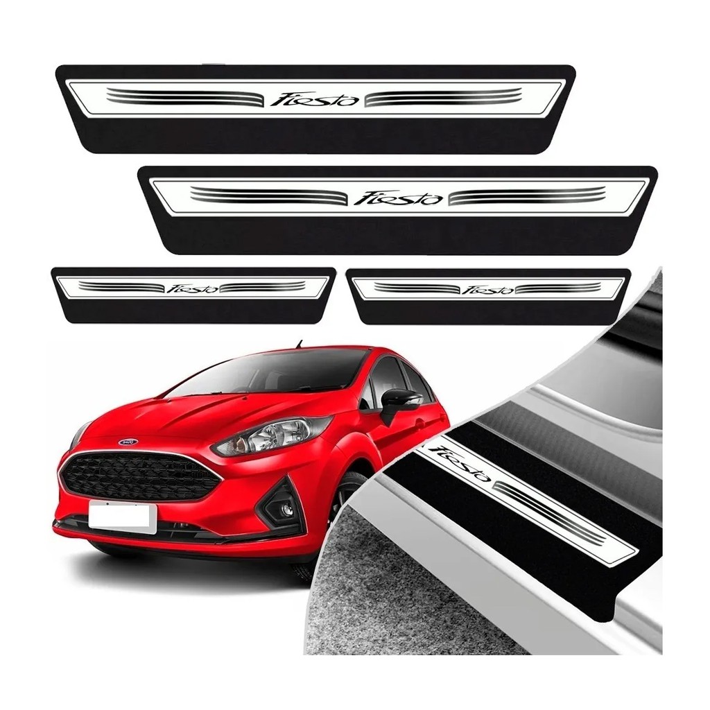 Kit 8 Peças Soleira Adesivo Porta Fiesta 2004 Á 2010 2011 2012 E New Fiesta 2013 2014 2015 2016 2017 2018 2019 - Prata