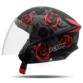 Capacete Aberto Feminino Masculino New Liberty 3 Flowers Vermelho e Preto Pro Tork Moto em Oferta na Shopee