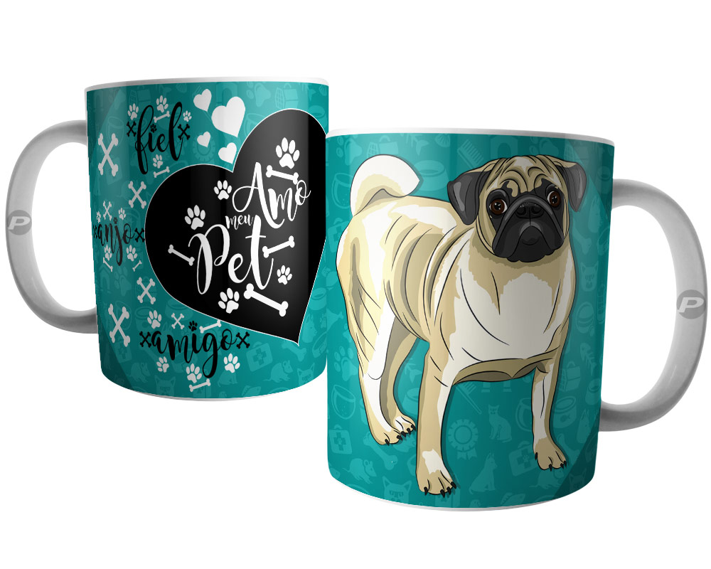 Caneca Cachorro Pug - Amo Meu Pet Amigo Anjo Fiel