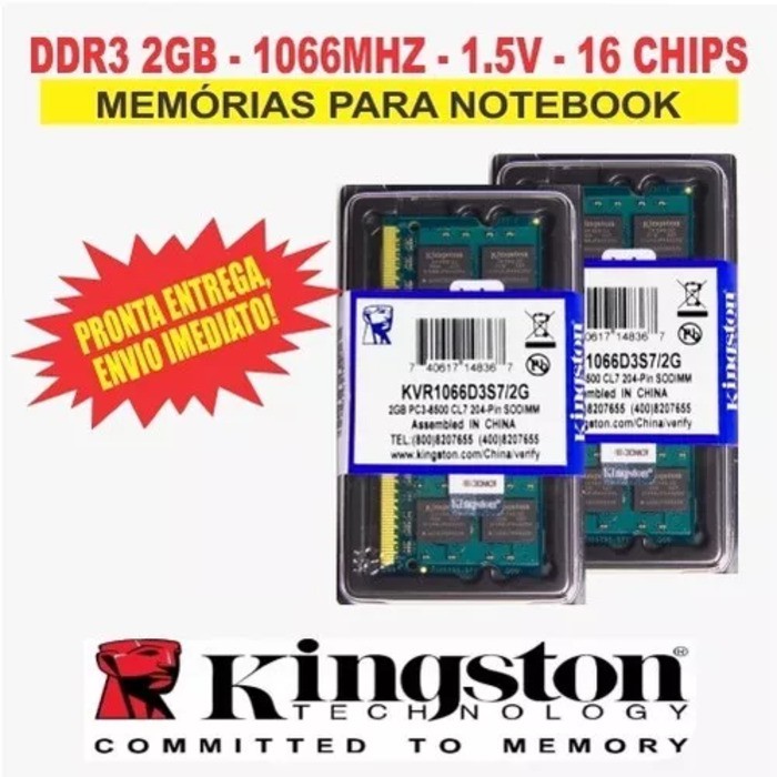 Memória  Kingston Ddr3 2gb 1066 Mhz Notebook 16 Chips