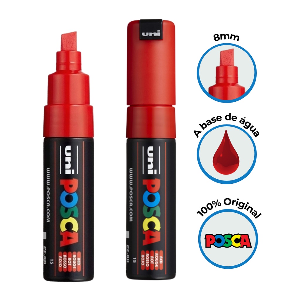 Caneta Posca Pc-8k Ponta Chanfrada 8mm Vermelha - Uniball