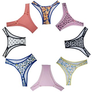 Kit 5 Calcinhas Modelo Tanga Lisas/estampadas, Em Algodão Envio Imediato