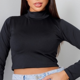 Cropped Gola Alta Manga Longa - Cropped de Inverno Manga Comprida em Oferta na Shopee
