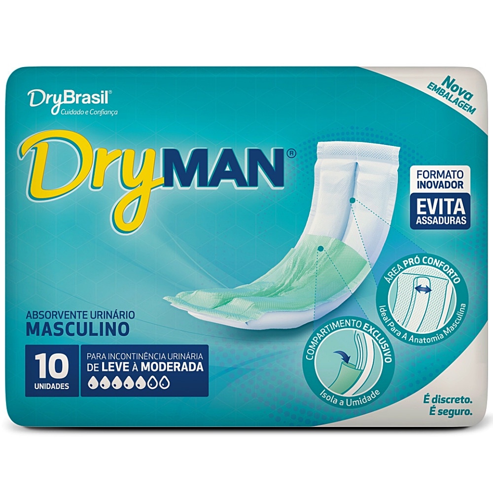 Absorvente Urinario Masculino Dryman Pacote com 10 Incontinencia Urinaria Descartavel
