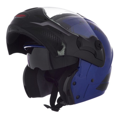 Capacete Moto Mixs Captiva Street Rider Azul Articulado Escamoteável Robocop com Viseira interna fumê ( Óculos ) + 1 Viseira Externa Cristal extra