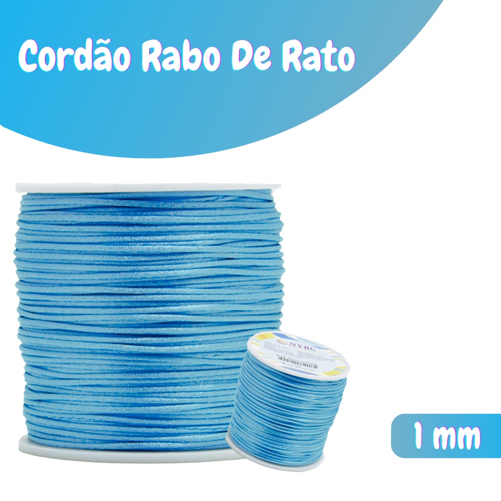 Fio De Seda Azul Turquesa - Cordão Rabo De Rato - 1 Mm Rolo Com 100 Metros - Nybc