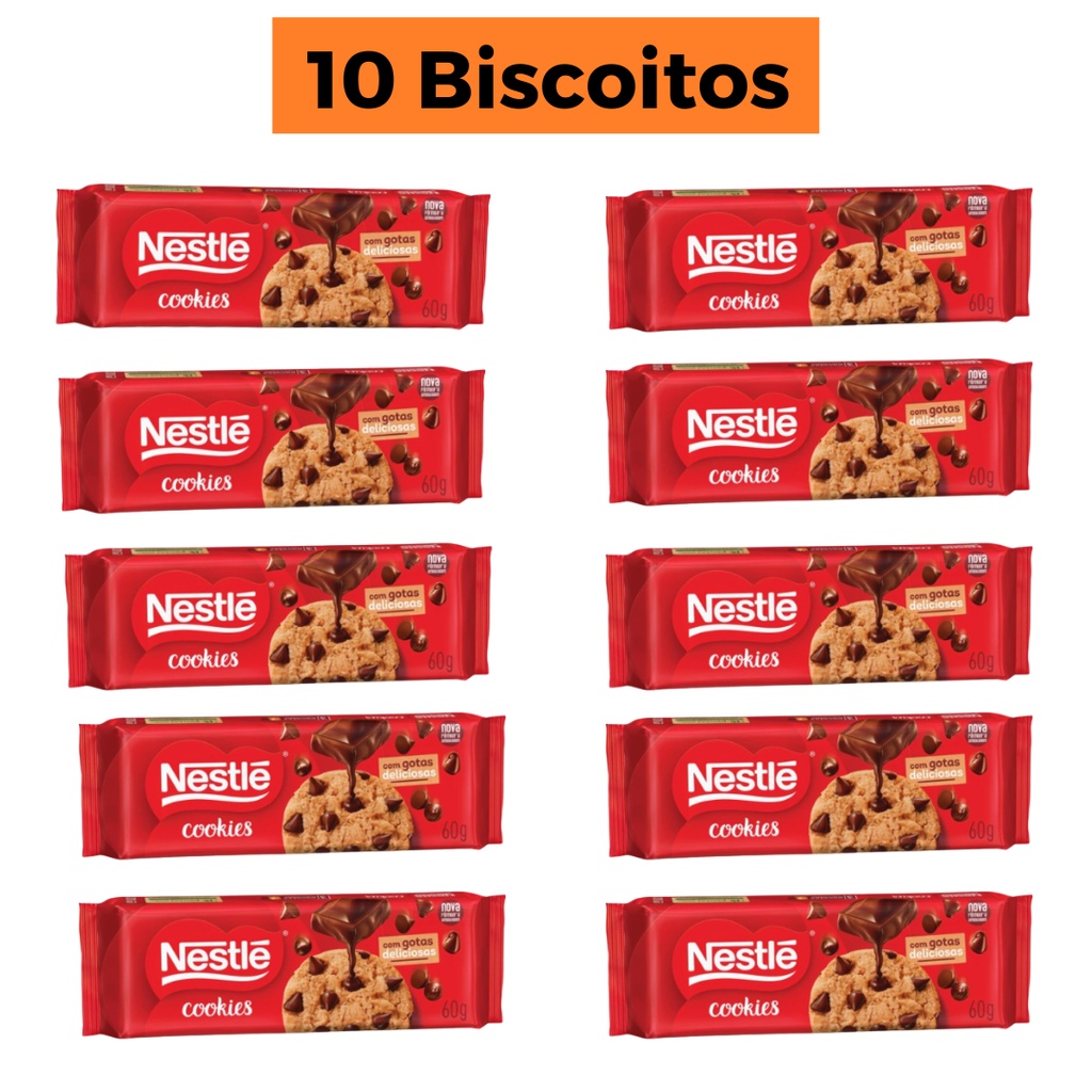 Kit 10 Biscoitos Cookie Chocolate Pacote 60g - Nestlé em Oferta na Shopee